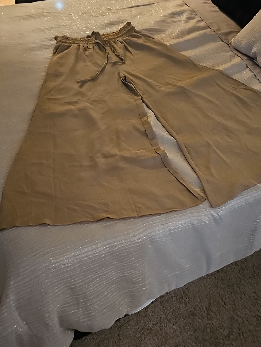 Wide Leg Drawstring Tan Pants